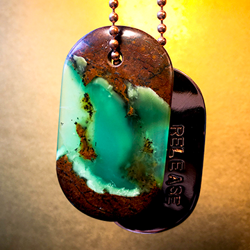 Talisman in Polka Dot Agate with Chrysoprase and Copper "BALANCE" Stamped Goddess Tag