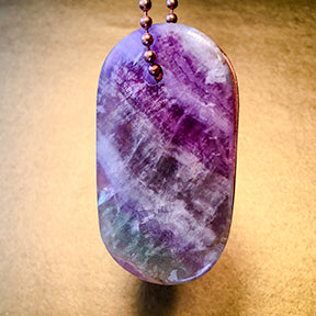 00015 Talisman in Agate with Quartz Crystals and Copper "LAKSHMI" Stamped Goddess Tag