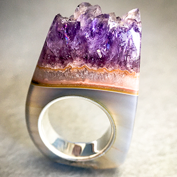 Tall Amethyst Crystal Point Power & Protection Ring size 7