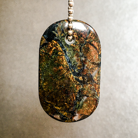 Talisman of Stone Jasper and Silver "Rooted" Stamped Goddess Tag Necklace