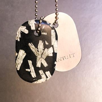 00015 Talisman in Agate with Quartz Crystals and Copper "LAKSHMI" Stamped Goddess Tag