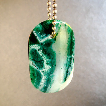 Talisman of Azurite and Malachite in Matrix with "TRUST" Stamped in Scratched Steel Goddess Tag Necklace