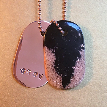 Talisman of Howlite and Garnet Jewel with Silver Custom Stamped Goddess Tag Necklace