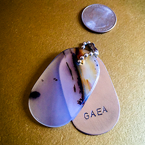 Talisman of Montana Agate and Silver "GAEA" Stamped Goddess Tag Necklace