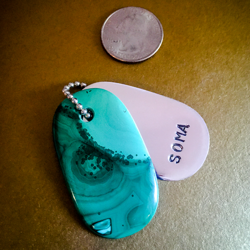 Talisman of Malachite and Silver "SOMA" Stamped Goddess Tag Necklace