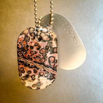Talisman of Honeycomb Calcite and "LOVE" Stamped in Copper Goddess Tag Necklace