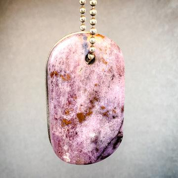 00015 Talisman in Agate with Quartz Crystals and Copper "LAKSHMI" Stamped Goddess Tag