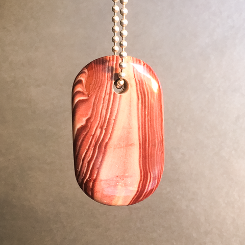 Talisman of Red Jasper and Scratched Steel "LIFE FORCE" Stamped Goddess Tag Necklace