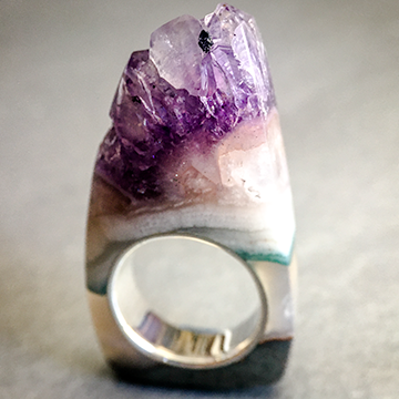 Tall Amethyst Crystal Point Power & Protection Ring size 7