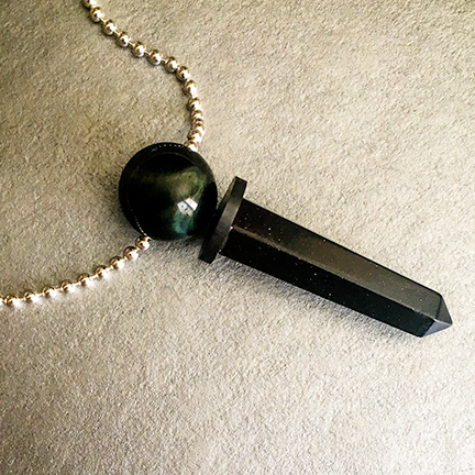 Talisman of Green Agate and Quartz and Silver "BLISS" Stamped Goddess Tag Necklace