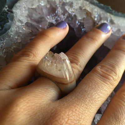 Quartz Crystal Point Power & Protection Ring Size 6