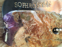 Talisman of Amethyst and Silver "SOPHROSYNE" Stamped Goddess Tag Necklace