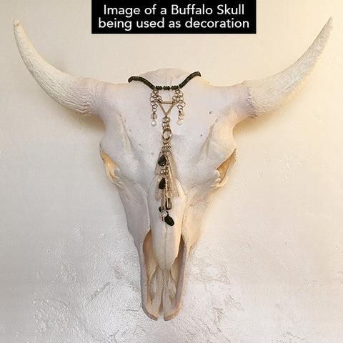 Cow Skull with Stone Intarsia Design in Amethyst geode, yellow glass and Botryoidal Malachite