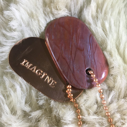 00012 Talisman of Honeycomb Calcite and Copper "LOVE" Goddess Tag Necklace