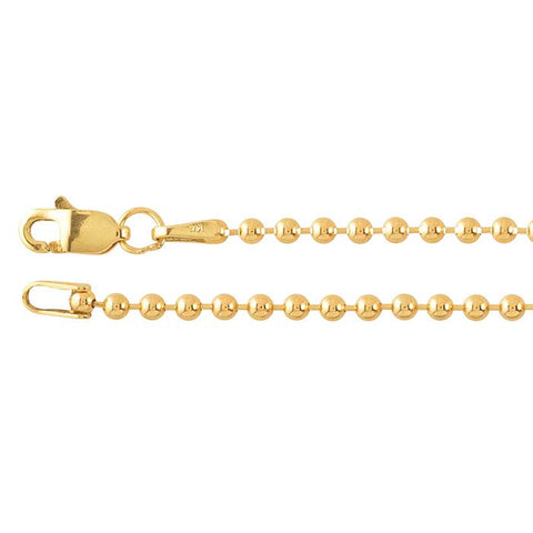Yellow Gold-Plated Bead Chain - 20 inches long, 2mm size bead