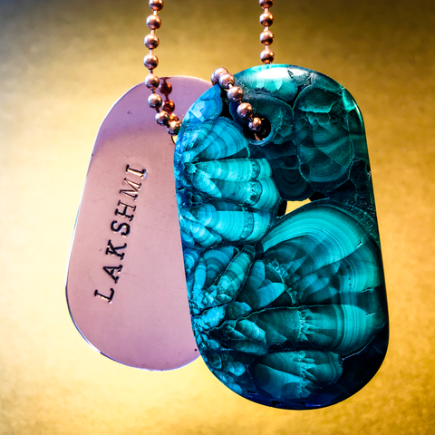 00003 Talisman Purple Agate and Copper "Trust" Goddess Tag Necklace