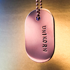 Talisman of Flourite and "UNIKORN" Stamped in Copper Goddess Tag Necklace