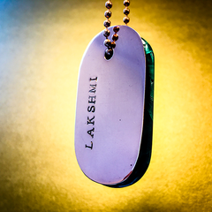 Talisman Malachite and Copper "LAKSHMI" Stamped Goddess Tag necklace crystal dog tag pendant