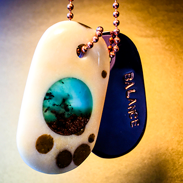 Talisman Polka Dot Agate with Chrysoprase and Copper "BALANCE" Stamped Goddess Tag dog tag necklace crystal pendant