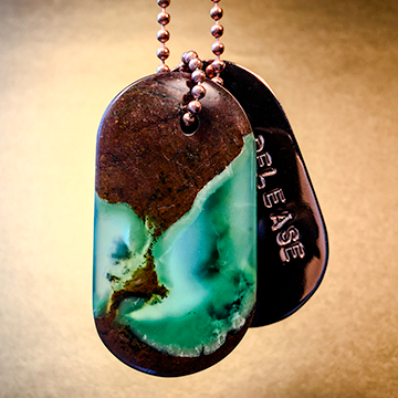 Talisman Chrysoprase and Copper RELEASE Stamped Goddess Tag Necklace crystal pendant dog tag