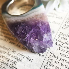 Tall Amethyst Crystal Point Power & Protection Ring size 7