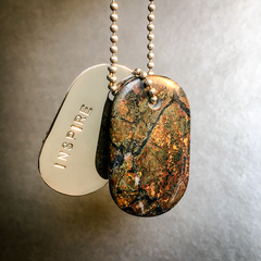 Talisman of Blue Jasper and Silver "INSPIRE" Stamped Goddess Tag Necklace crystal dog tag