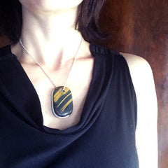 00017 Talisman in Blue Tigers Eye and Silver "Divine" Goddess Tag Necklace