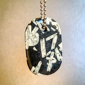 Talisman of Chinese Writing Stone and Steel "INTUIT" Goddess Tag Necklace Crystal Dog Tag Pendant