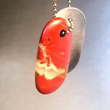 Talisman of Red Jasper and Scratched Steel "LIFE FORCE" Stamped Goddess Tag Necklace crystal dog tag