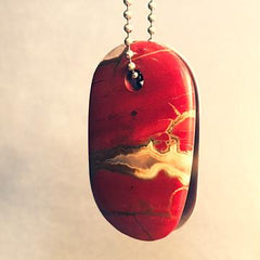 Talisman of Red Jasper and Scratched Steel "LIFE FORCE" Stamped Goddess Tag Necklace crystal dog tag