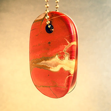 Talisman of Red Jasper and Scratched Steel "LIFE FORCE" Stamped Goddess Tag Necklace crystal dog tag