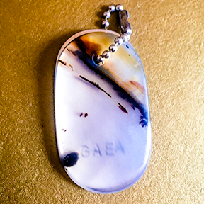 Talisman of Montana Agate and Silver "GAEA" Stamped Goddess Tag Necklace