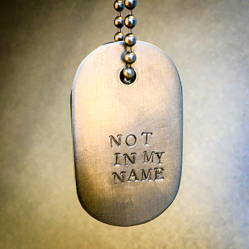 Talisman of Picasso-Marble (Picasso Stone) and Scratched Steel "NOT IN MY NAME" Stamped Goddess Tag Necklace crystal dog tag
