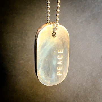 Talisman of Picasso-Marble (Picasso Stone) and Silver "PEACE" Dog tag crystal necklace