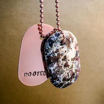 Talisman of Stone Jasper and Silver "Rooted" Stamped Goddess Tag Necklace crystal dog tag pendant