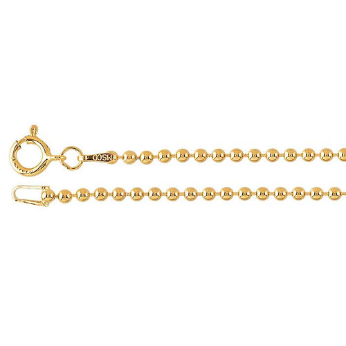 Yellow Gold-Plated Bead Chain - 20 inches long, 2mm size bead