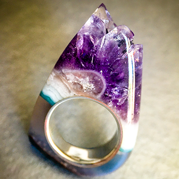 Amethyst Crystal Point - Power & Protection Ring Size 6.5