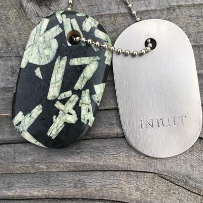 Talisman of Chinese Writing Stone and Steel "INTUIT" Goddess Tag Necklace Crystal Dog Tag Pendant