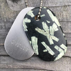 Talisman of Chinese Writing Stone and Steel "INTUIT" Goddess Tag Necklace Crystal Dog Tag Pendant