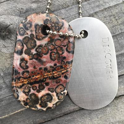 Talisman of Poppy Jasper and Steel "DISCOVER" Goddess Tag Necklace crystal dog tag