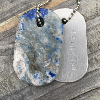 Talisman of Labradorite and Silver "NAMMU" Stamped Goddess Tag Necklace