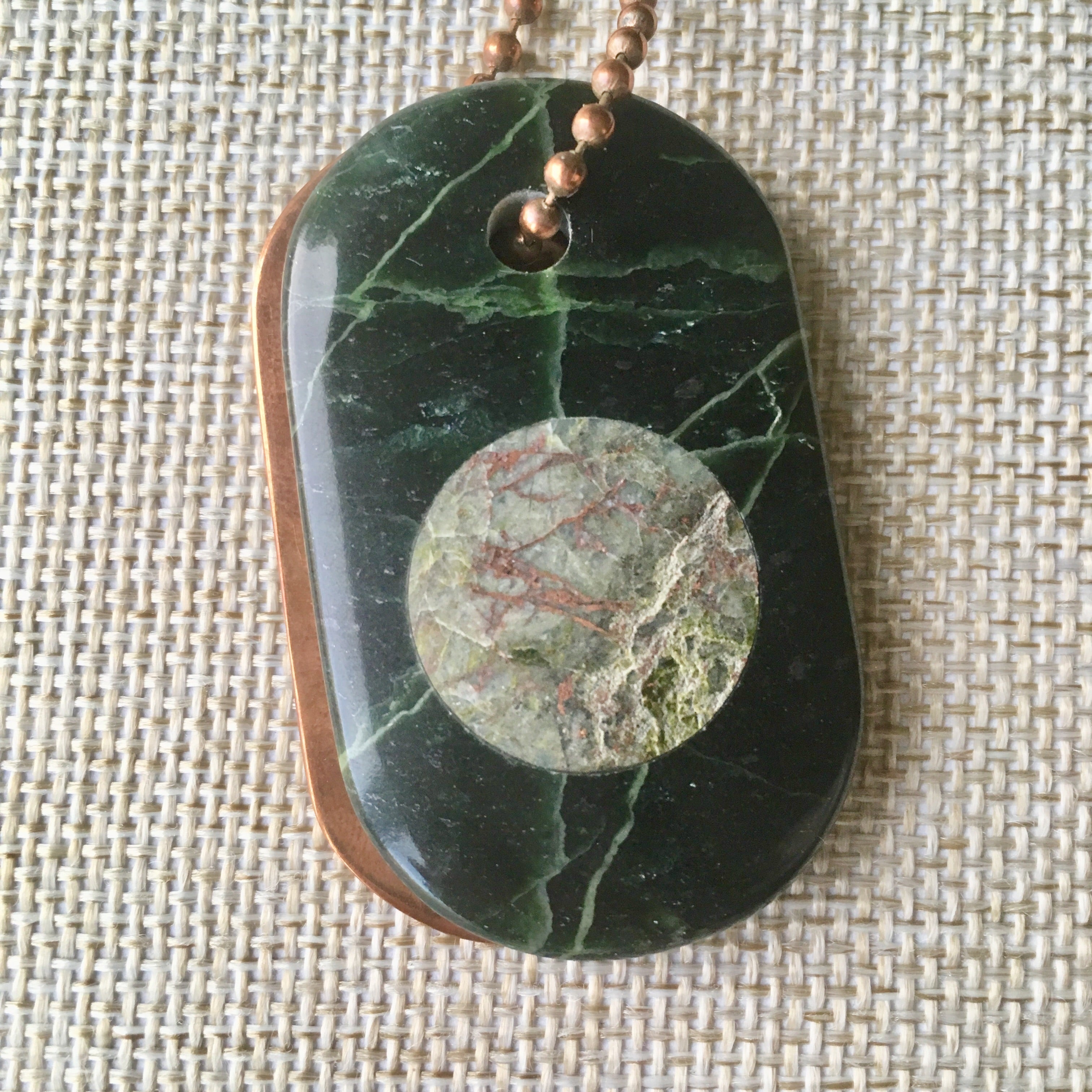 serpentine native copper matrix frank molnar goddess tag dog tag necklace talisman crystal amulet