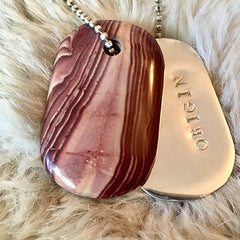 Talisman of Sandstone and Silver "ORIGIN" Stamped Goddess Tag Necklace