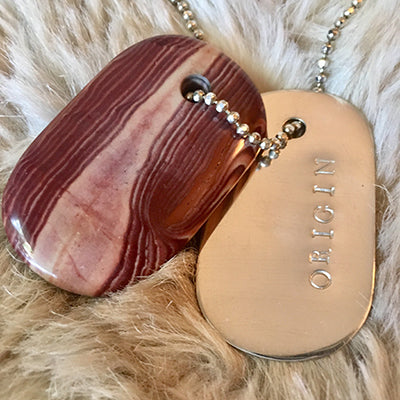 Talisman of Sandstone and Silver "ORIGIN" Stamped Goddess Tag Necklace