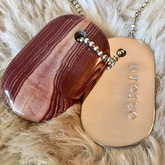 Talisman of Sandstone and Silver "ORIGIN" Stamped Goddess Tag Necklace